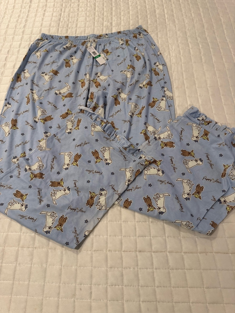 Womens  Blue Dog Print pajama ruffle bottoms